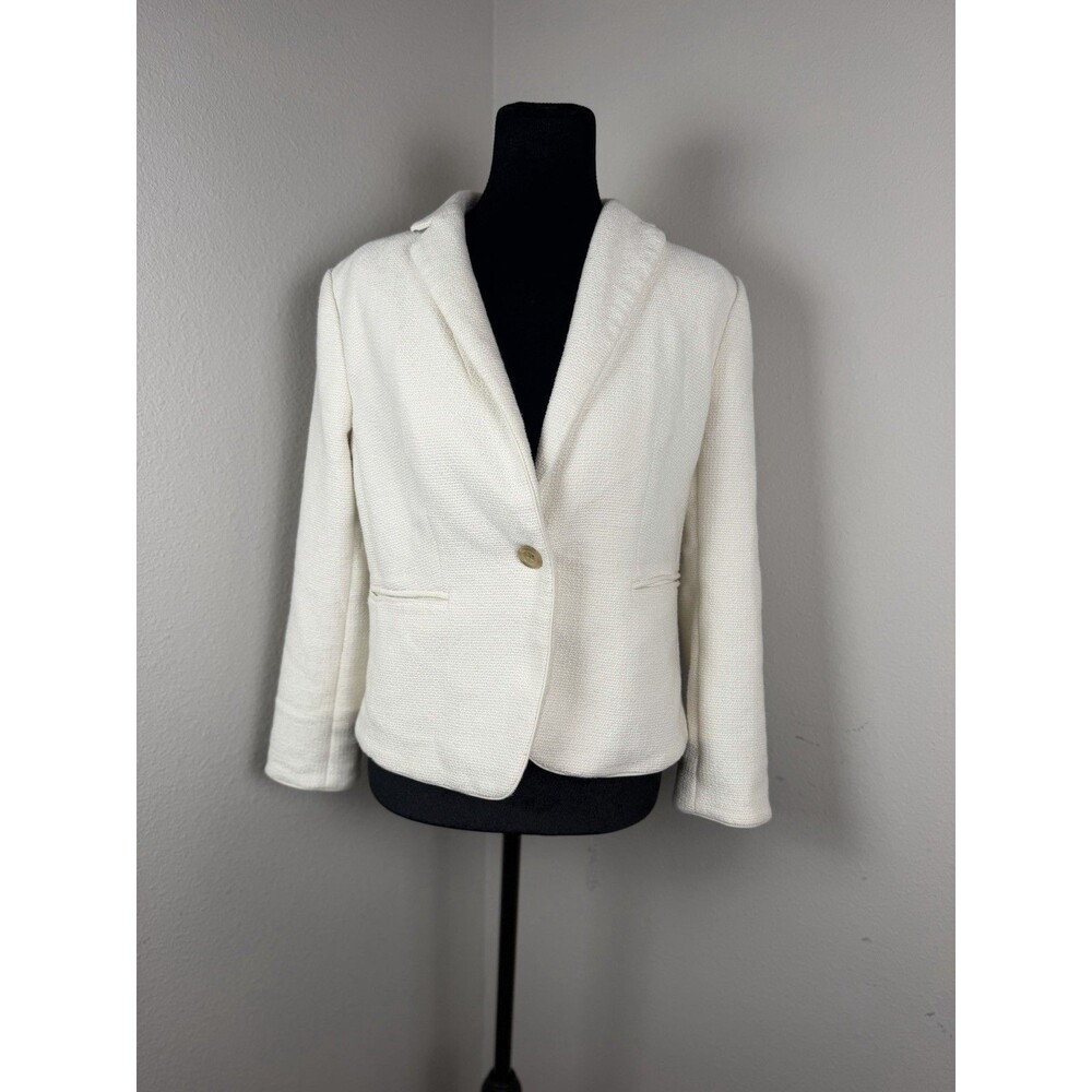 Ann Taylor Size 4 Ivory Textured Blazer One Button Career Jacket